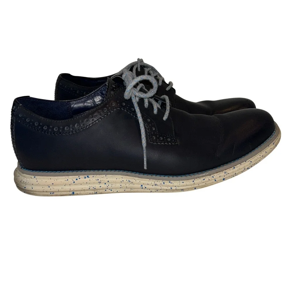 Cole Haan Lunargrand Oxford 8.5 Mens Navy Blue Leather Wingtip Speckled C12091